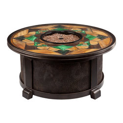 Nuriel Outdoor Gas Fire Pit with Stained Glass Top - Fire Pits