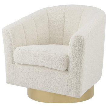 New Pacific Direct Natasha 18" Faux Shearling Fabric Accent Arm Chair in Beige