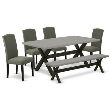 6-Piece Small Table Set, 4 Chairs, Bench and Table Solid Wood