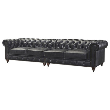 Crafters and Weavers Craftsman Mission 118" Leather Sofa in Black