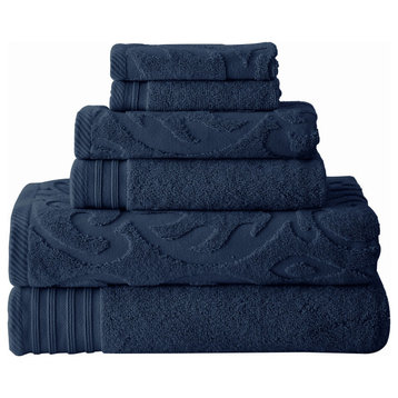 Benzara BM284607 Oya 6 Piece Soft Egyptian Cotton Towel Set, Navy Blue