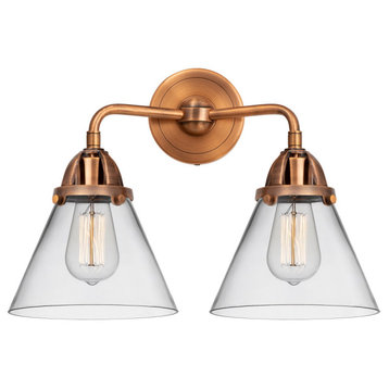 Large Cone Bath Vanity Light, Antique Copper, Clear, Clear