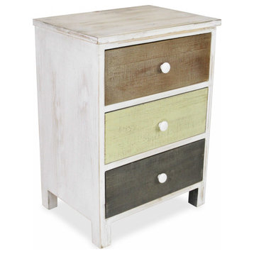 Distressed Gray And White Side Cabinet With 3 Drawers