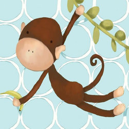 Hanging Monkey Blue - Prints And Posters