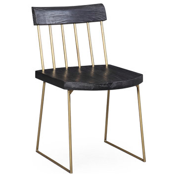 Madrid Pine Chair - Set of 2 - Matte Black with Brush Brass