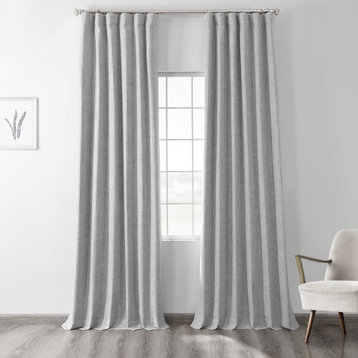 Vintage Thermal Cross Linen Weave Blackout Curtain Single Panel, Millennial Gray