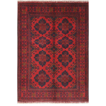 Red, Afghan Andkhoy, Wool, Hand Knotted Oriental Rug, 3'4"x4'8"