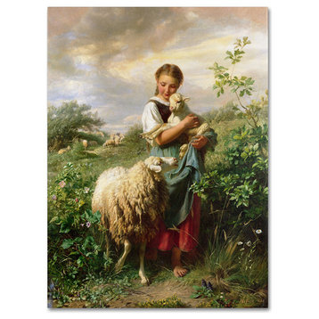 'The Shepherdess, 1866' Canvas Art by Johann Hofner