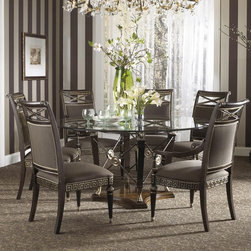 Belvedere Formal Grecian Style Glass Top Dining Set with Six Chairs - Products