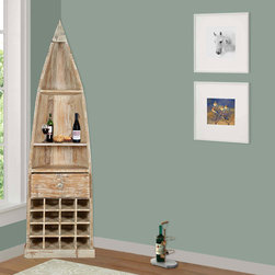 Honolulu Boat Shaped 81&rdquo; Rustic Mango Wood Tall Wine Rack - Wine And Bar Cabinets