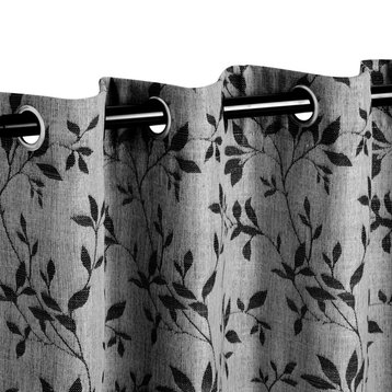 Bannock Light Filtering Opaque Floral Jacquard Curtain Set, Black-White, 52"x96"