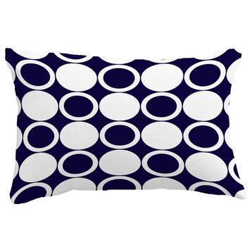 Small Modcircles Geometric Print Pillow With Linen Texture, Navy Blue, 14"x20"