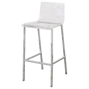 Plata Import Silver Orchid Lind Acrylic Low Back Counter Stool In Chrome