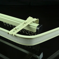 CHR7825 Ivory Wall Mounted Double Curtain Tracks and Rails with Valance Track - Window Treatment Accessories