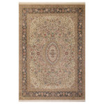 Bareens Designer Rugs - Anarkali Pak Persian Isabell Taupe/Green Wool Rug - 8'11'' x 12'0'' - Designed with mesmerizing intricacy and gorgeous color palette, this hand-knotted masterpiece demonstrates the beauty and electrifying thrill of Pak Persian art. These meticulously hand-knotted Pak-Persian rug is made with pure wool and features breathtaking traditional, transitional, and tribal designs in bold luxurious color pallets. Known for their intricate designs these rugs are a reproduction of Persian rugs, made in Pakistan with unique Mughal designs. Made by master weavers using the same Persian texture, design and dying technique, we wanted to produce the most significant manifestation of Persian art, life, and culture. This rug is most famous for its exceptional quality, incredible designs, patterns, and vibrant rich color. Pak-Persian rugs made with Persian weave with high knot counts, which enables the high intricacy and detail found in the patterns are also referred to as "State of art", each color adds a rich beautiful detail in the artwork of this rug. The design, color, and beautiful chromatic composition with a vibrant sheen with intricate designs, exude beauty, elegance, and quality make this rug a masterpiece of its own.