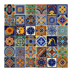 4"x4" Individual Piece Mexican Talavera Handmade Tiles, 100-Piece Set