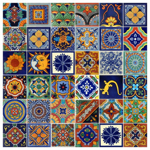 One Handmade Mexican Tile Sample Talavera Clay 4" x 4" Tile C012 
