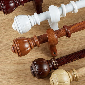 QYR51 1-1/8" Diameter Wood Grain Cup Finial Aluminum Alloy Single Double Curtain