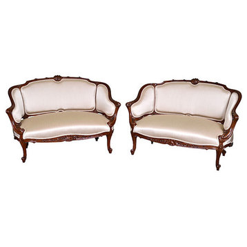 Consigned  French Walnut Settees, C. 1870, Set of 2
