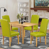 Dining Set 5 Pcs 4 Chairs, Table Oak Finish Wood Autumn Green Color Pu Leather