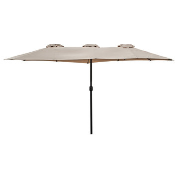 15' Outdoor Patio Market Umbrella with Hand Crank  Beige
