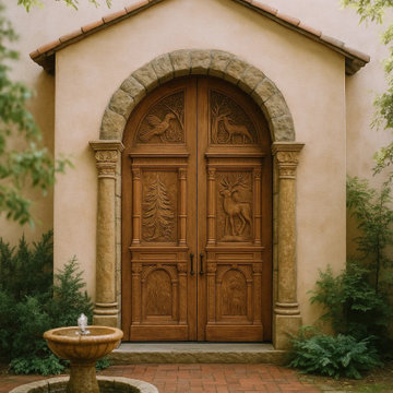 Custom Mediterranean Entryway with Gothic Revival Double Doors