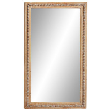 Whitewashed Wood Wall Mirror w/ Wood Beads, 28” x 48”
