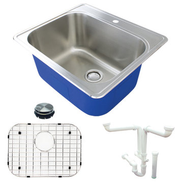 Transolid Meridian 25" x 22" Utility Sink Kit with 1-Hole in Brushed Finish