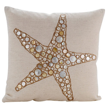 Beige Decorative Pillow Covers 18"x18" Cotton, Starfish Coated Pearl