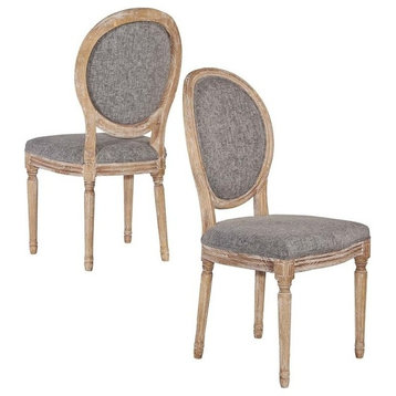 Pemberly Row 19" Oval Back Wood Dining Chairs in Gray (Set of 2)