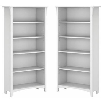 Home Square 5 Shelf Wood Bookcase Set in Pure White and Shiplap Gray (Set of 2)