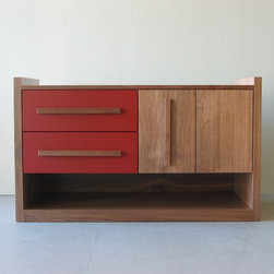 Basis Media Cabinet - Walnut & Red Lacquer - Media Cabinets