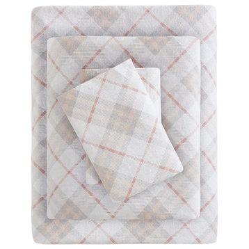 True North by Sleep Philosophy Cozy Flannel Printed Sheet Set, Pink Plaid