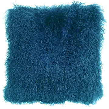 Genuine Mongolian Sheepskin Throw Pillow with Insert (16+ Colors), Teal
