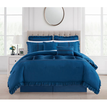 Chic Home Yvette Comforter Set - Bed Skirt Decorative Pillows Shams - Blue