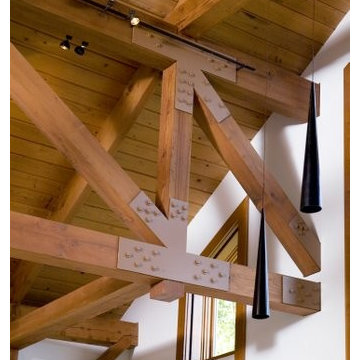 A closer view of the ceiling supporting beams