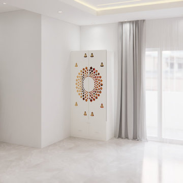 White Pooja Unit with Decorative Mandala