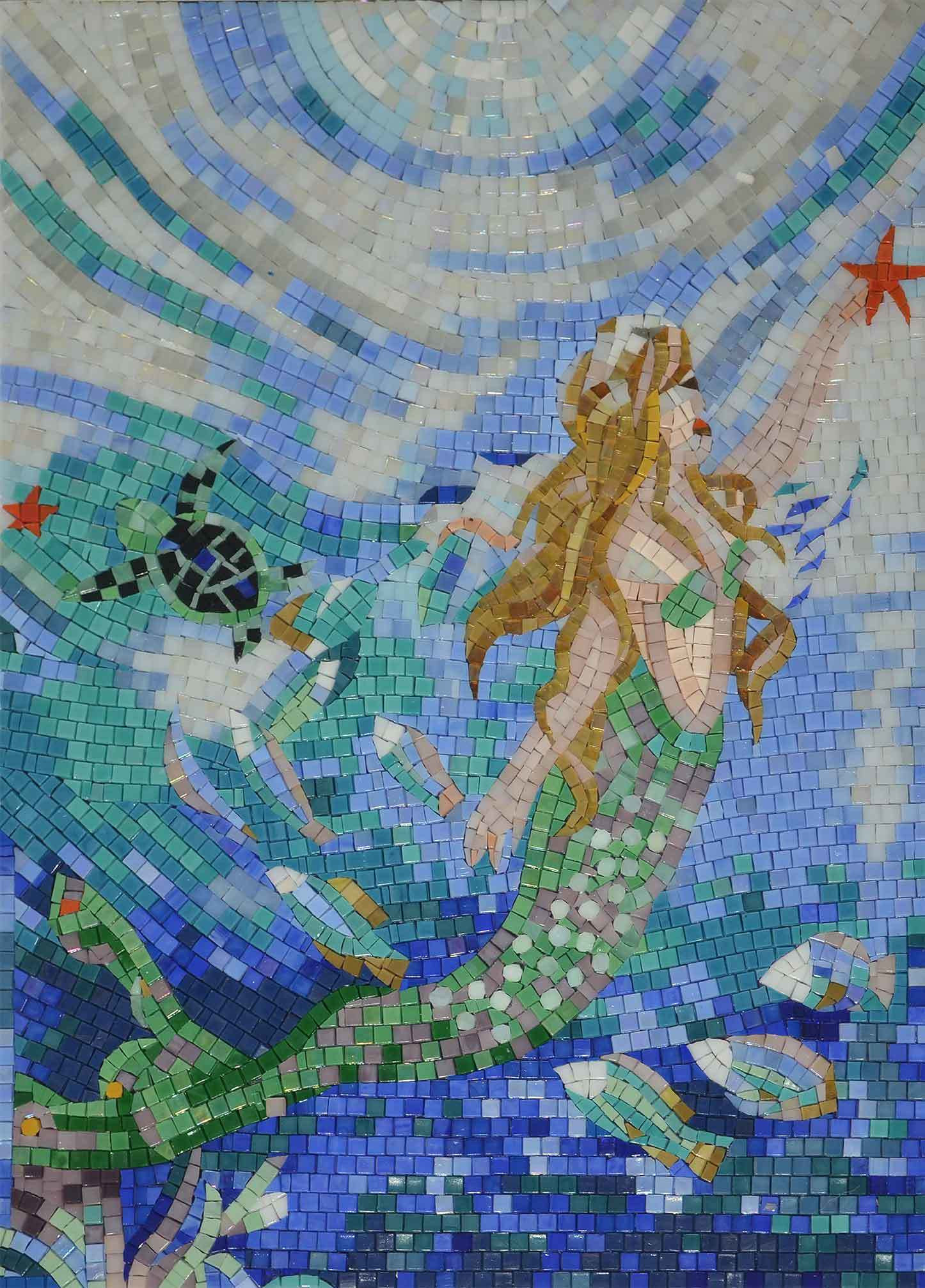 Glass Mosaic - Mermaid Mosaic, 30" x 41" - Beach Style - Tile Murals ...