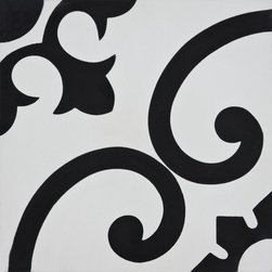 Moroccan Mosaic and Tile House - Orika Handmade Cement Tile, White/Black, Sample - Wall And Floor Tile