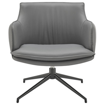 Ronja Swivel Lounge Chair, Gray Leatherette With Black Steel Base Set of 1