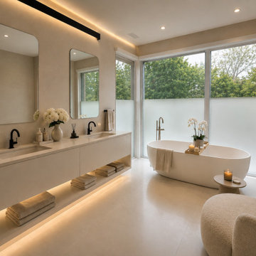 Luxury Primary Bathroom with Freestanding Tub & Custom Double Vanity