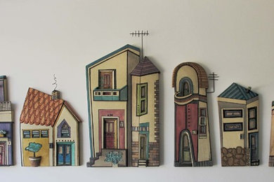 Three Dimensional wall art - houses village handmade ceramic wall art
