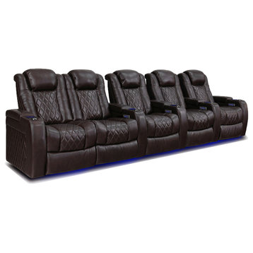 Tuscany Leather Home Theater Seating, Dark Chocolate, Row of 5 Loveseat Left