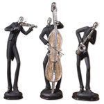Uttermost - Uttermost Musicians Decorative Figurines, Set of 3 - These Fun Statues Are Finished In Slate Gray With Silver Plated Accents And Dark Chestnut Brown Bases. Sizes: S-5x15x5, M-6x15x4, L-5x18x5Uttermost's Figurines and Sculptures Combine Premium Quality Materials With Unique High-style Design. With The Advanced Product Engineering And Packaging Reinforcement, Uttermost Maintains Some Of The Lowest Damage Rates In The Industry. Each Product Is Designed, Manufactured And Packaged With Shipping In Mind.