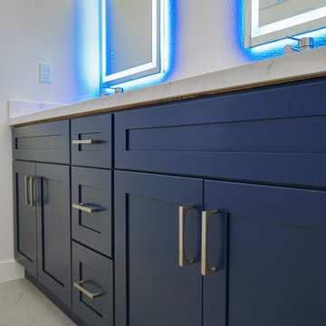 Modern Navy Blue Bathroom Vanity with LED Backlit Mirrors