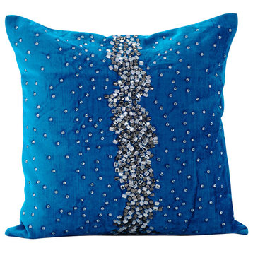 Blue Decorative Pillow Shams 24"x24" Silk, Blue Diamond Girl