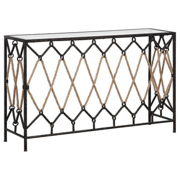 Bowery Hill Modern Glass Top Accent Console Table in Aged Black