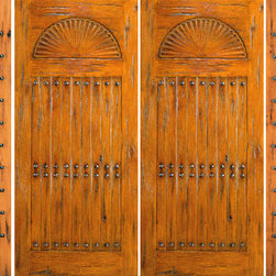 Entry Prehung Double Door with Two Sidelites, Knotty Alder Carved - Front Doors