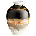 Cyan Design - Indian Paint Brush Vase #1 - A classic urn silhouette and beautiful painting create a stylish look for this ceramic vase. In shades of black and white with gold accents, the vase features an abstract motif with southwestern flair.