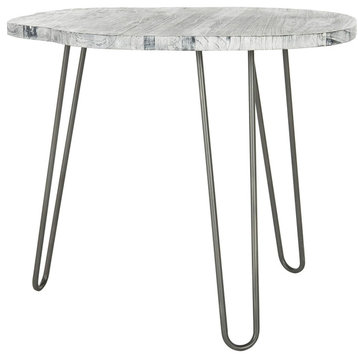 Modern Dining Table, Hairpin Metal Legs With Wooden Rounded Top, Grey/White